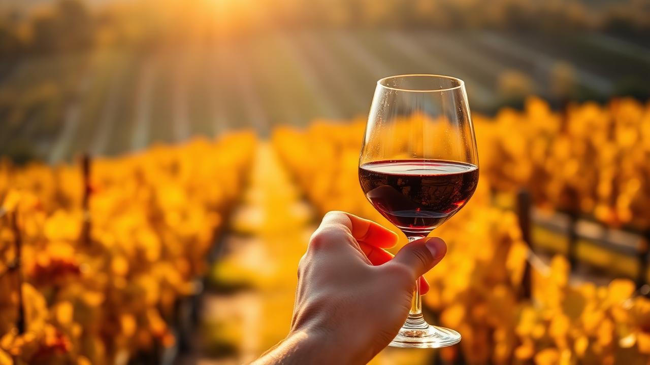 Vignobles de Bourgogne au coucher du soleil avec village en arrière-plan