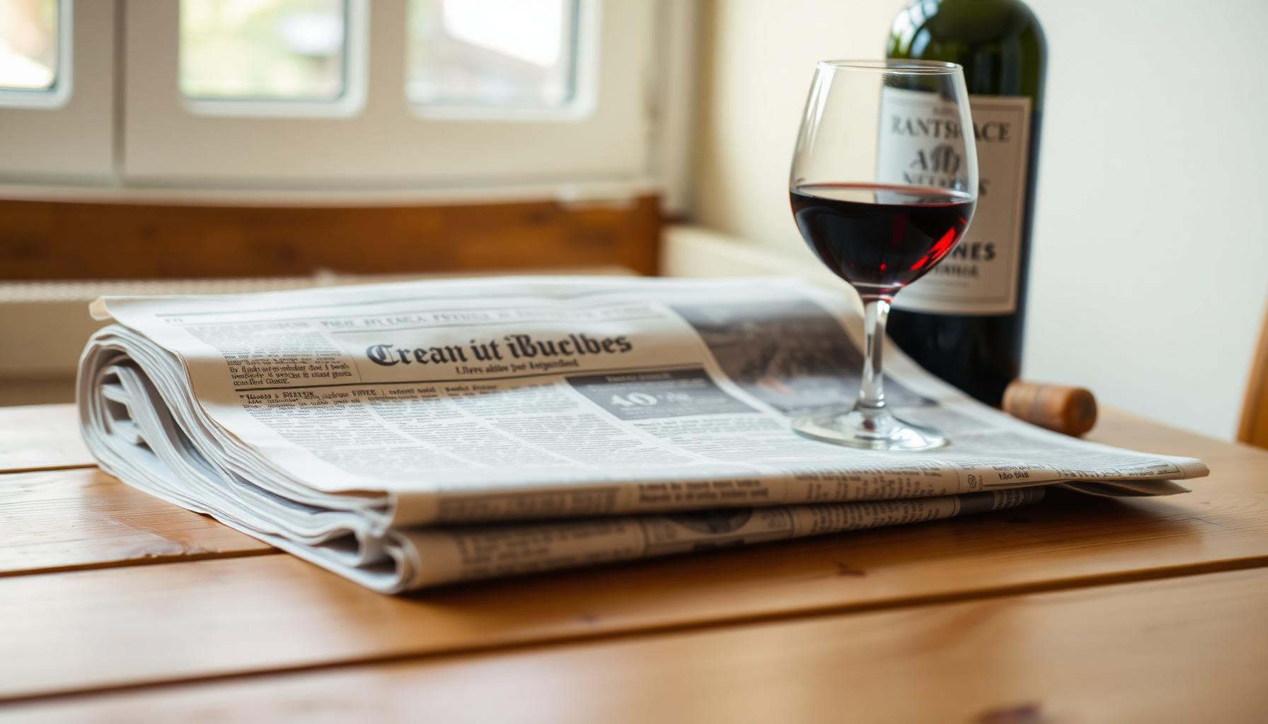 Article du Bien Public sur Oenosuite, journal régional de Côte-d'Or, posé près d'un verre de vin de Bourgogne