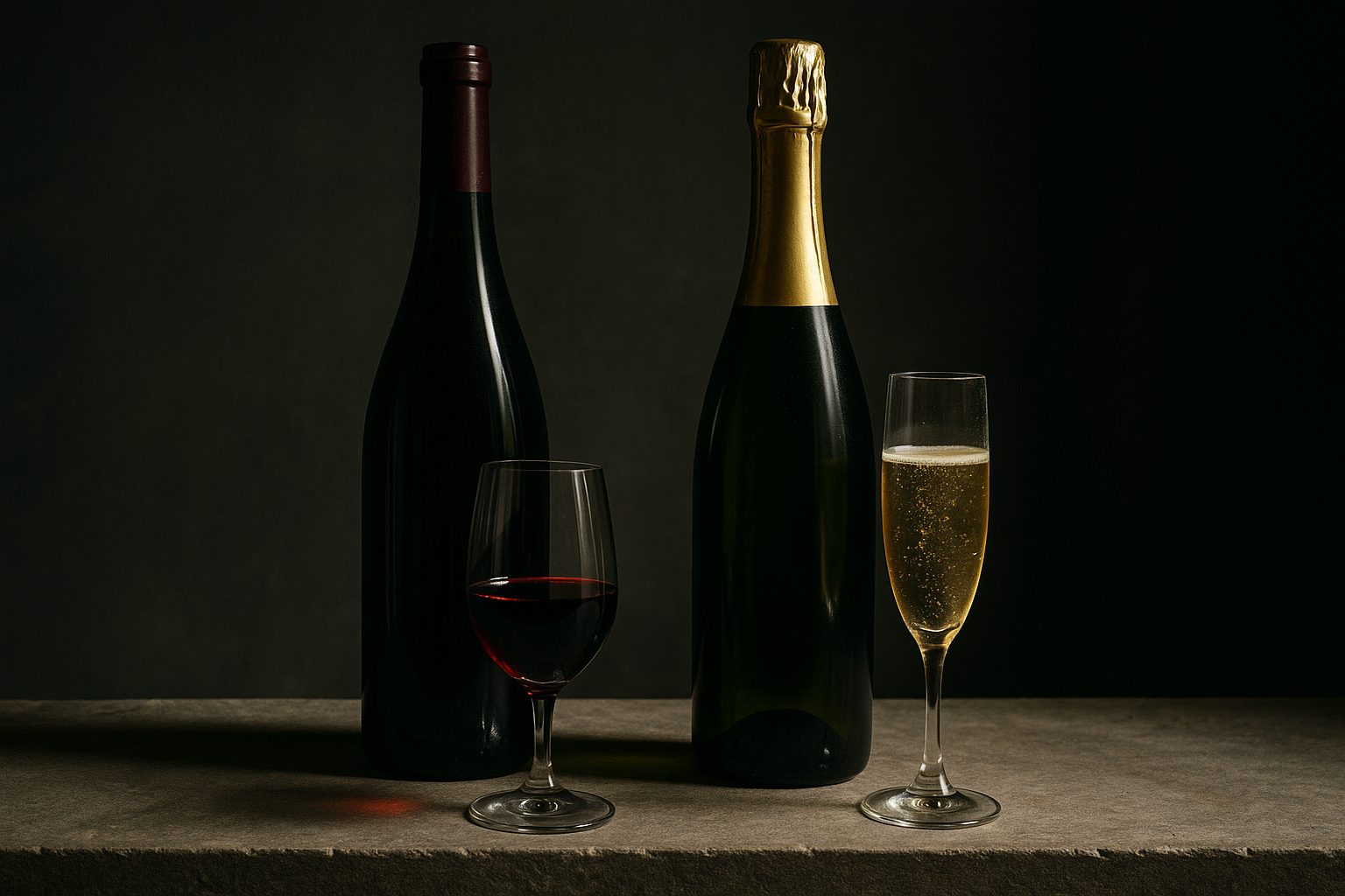 Bouteille de Bourgogne et bouteille de Champagne face à face, comparatif week-end œnologique