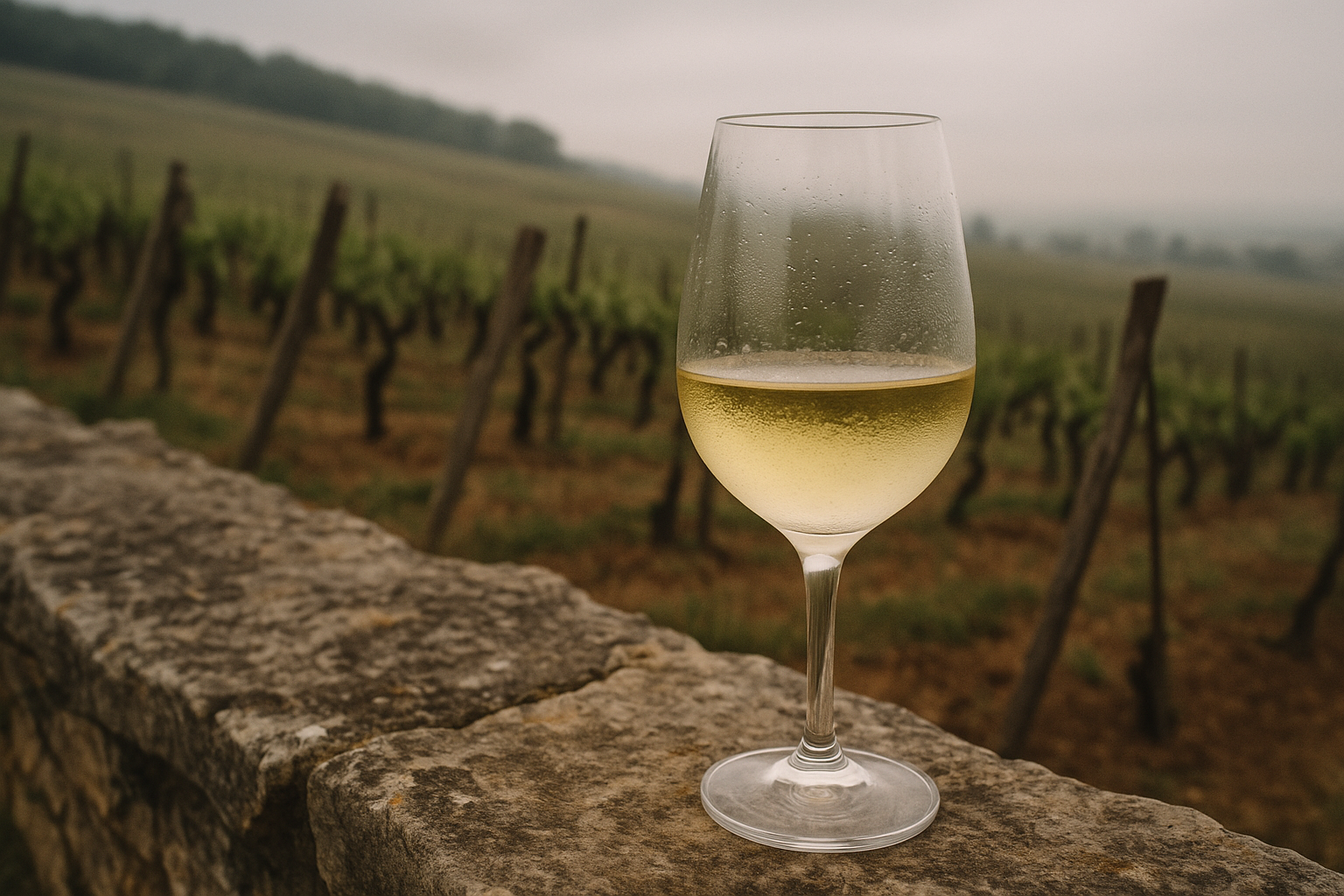 Vignes de Chardonnay sur les coteaux calcaires de Chassagne-Montrachet, Côte de Beaune, Bourgogne