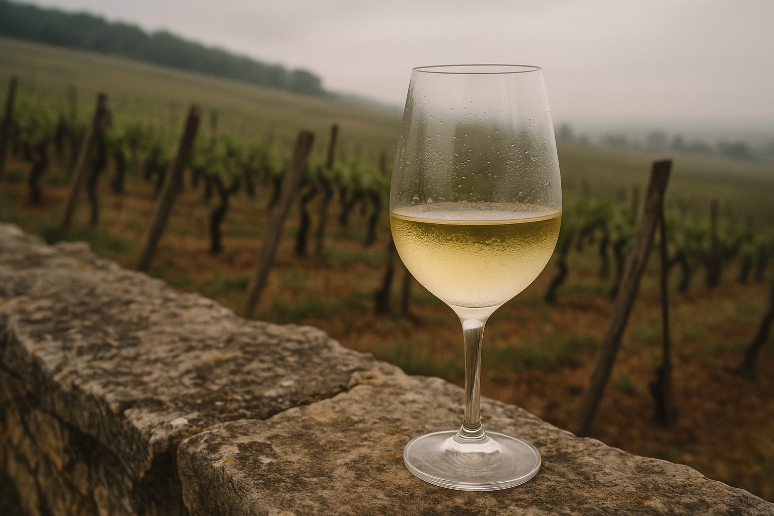 Vignes de Chardonnay sur les coteaux calcaires de Chassagne-Montrachet, Côte de Beaune, Bourgogne