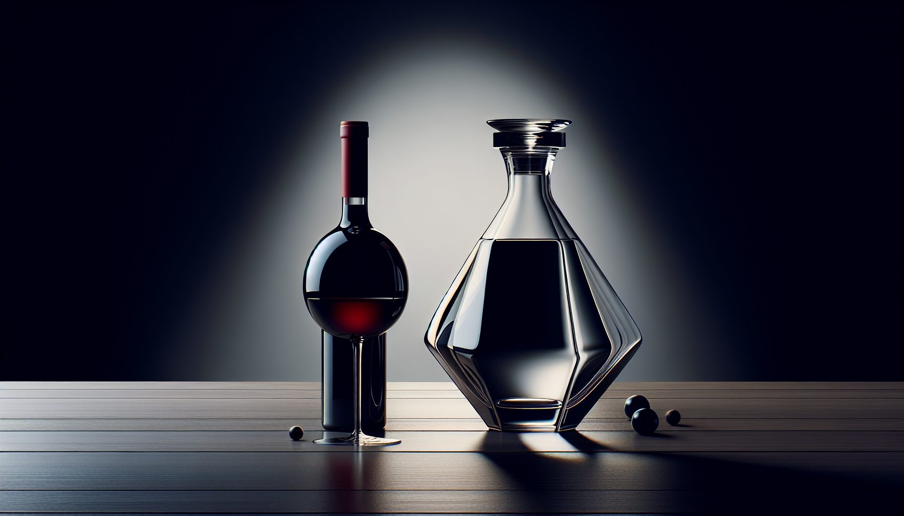 Crystal decanter and a bottle of fine Burgundy on a wooden table, Pinot Noir decanting debate