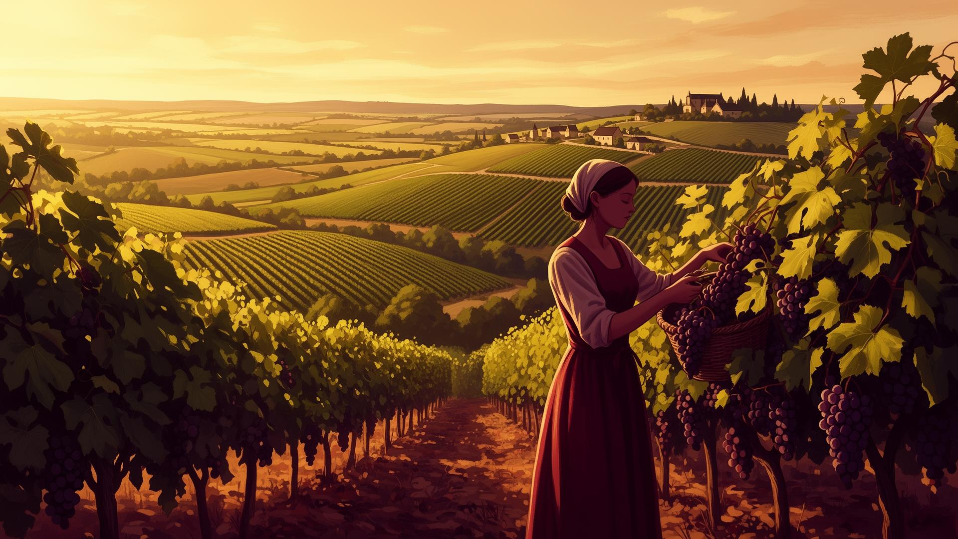 Cave voûtée ancienne avec barriques en chêne en Bourgogne, lumière naturelle tamisée, Côte de Nuits