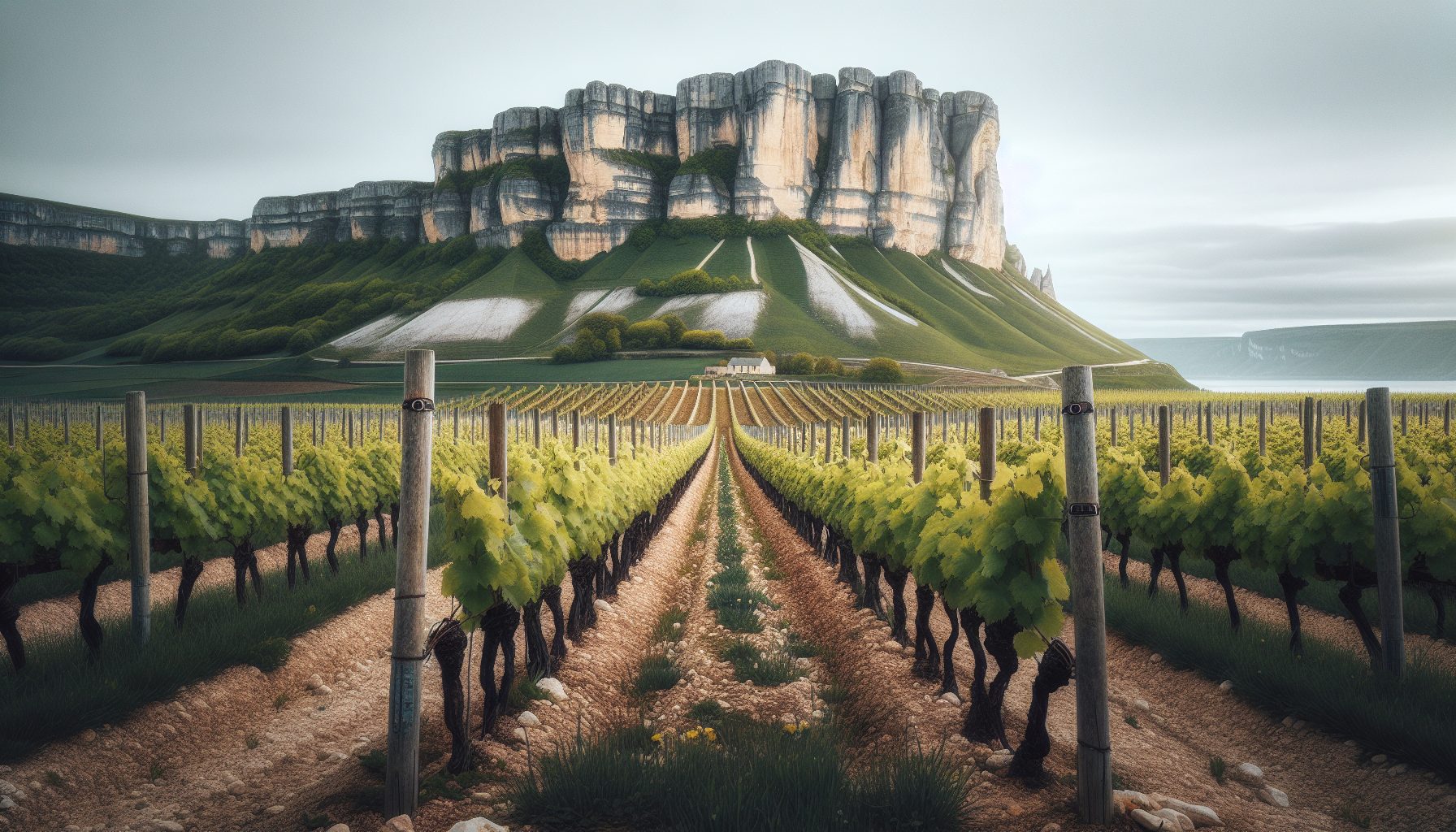Roche de Solutré dominant les vignes de Pouilly-Fuissé, Mâconnais, Bourgogne du Sud