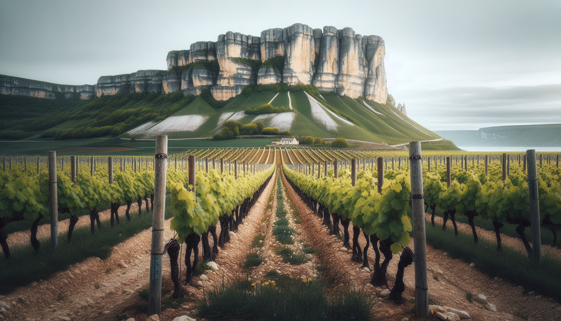 Roche de Solutré dominant les vignes de Pouilly-Fuissé, Mâconnais, Bourgogne du Sud