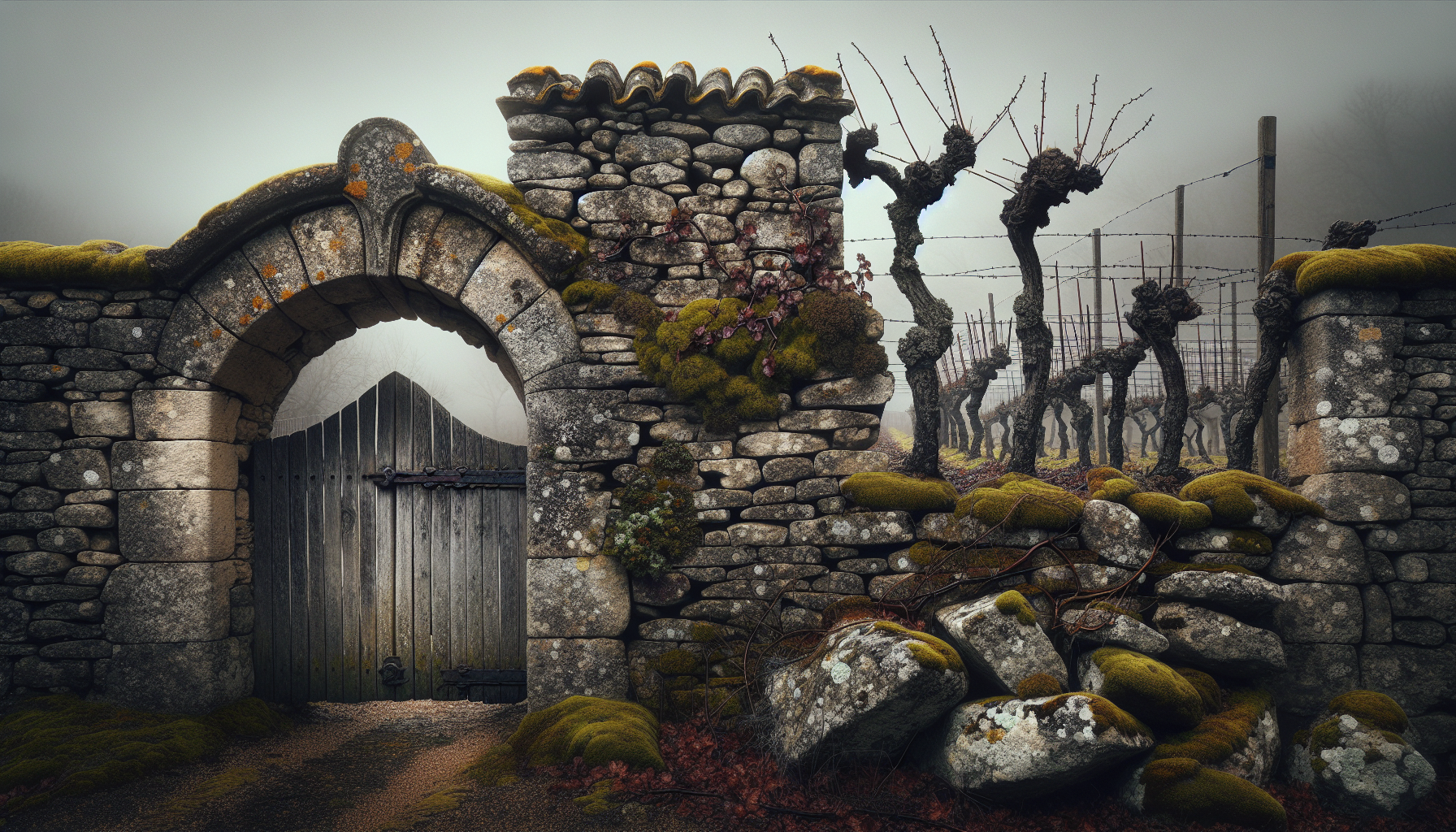 Mur de pierres sèches d'un clos viticole de Bourgogne, témoignage de l'héritage cistercien dans les climats de la Côte d'Or