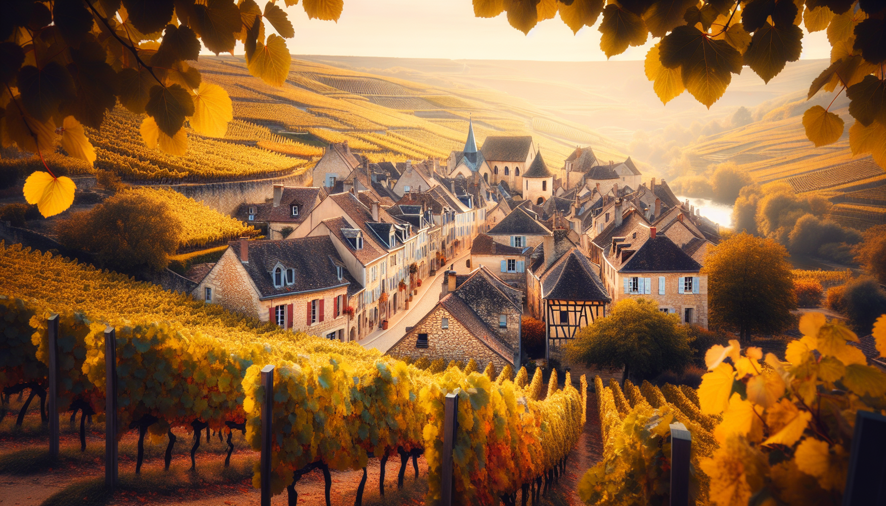 Village de Nuits-Saint-Georges en Bourgogne, vignobles de la Côte de Nuits en automne