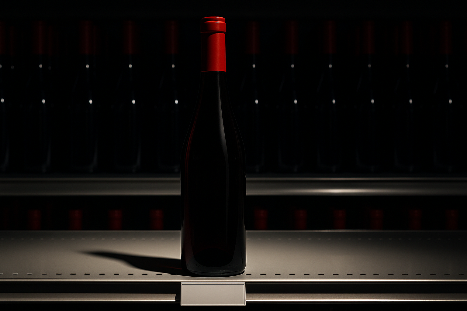 Bouteilles de vin de Bourgogne alignées sur un rayon de grande surface pendant une foire aux vins