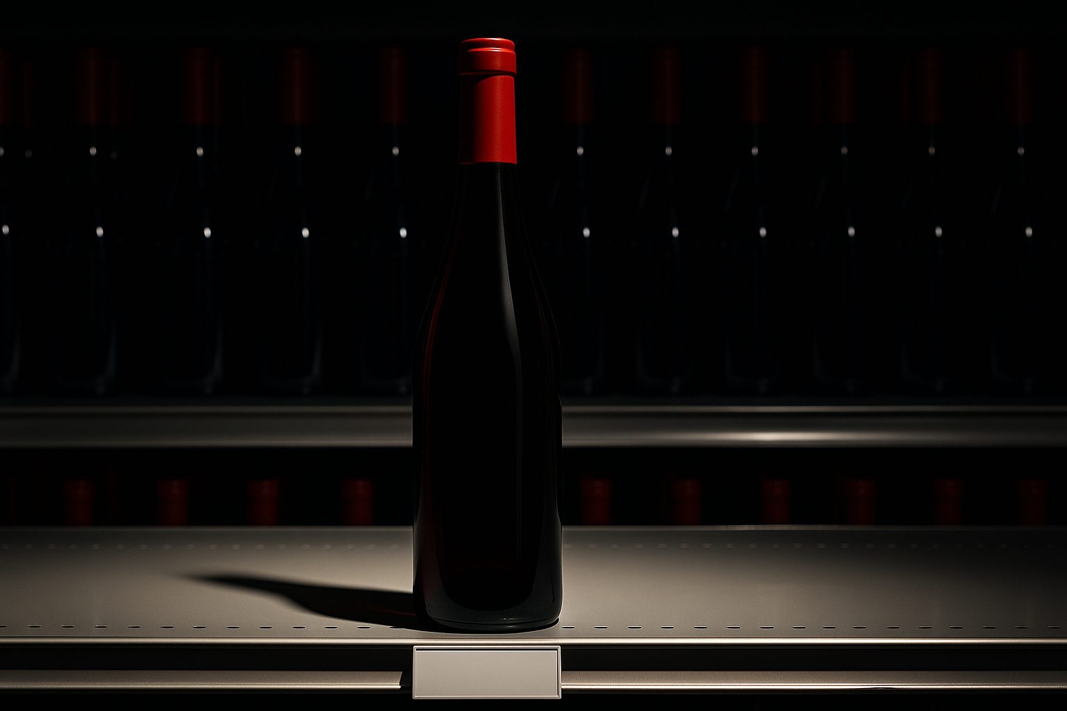Bouteilles de vin de Bourgogne alignées sur un rayon de grande surface pendant une foire aux vins