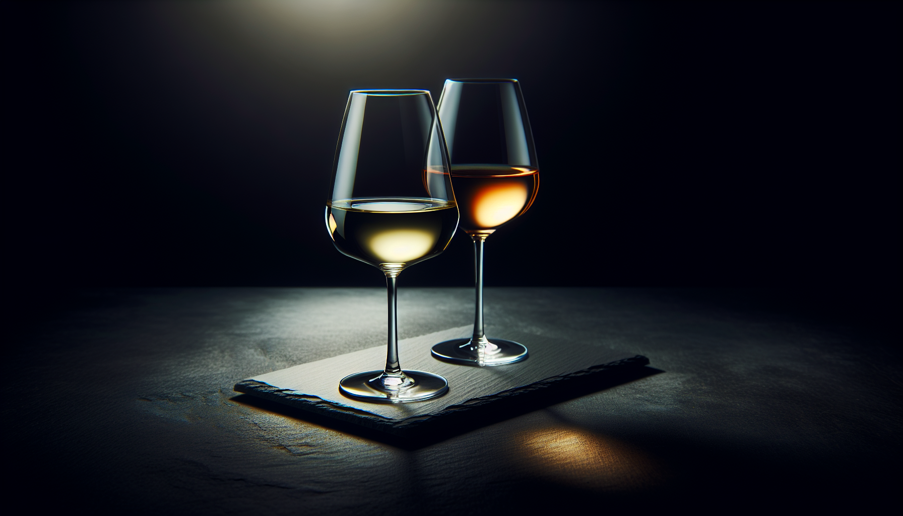 Deux verres de vin côte à côte, un limpide et un trouble, éclairage dramatique latéral, débat vin nature Bourgogne