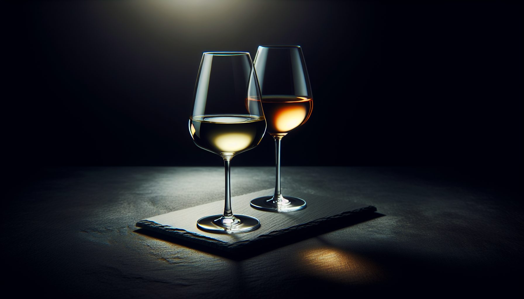 Deux verres de vin côte à côte, un limpide et un trouble, éclairage dramatique latéral, débat vin nature Bourgogne