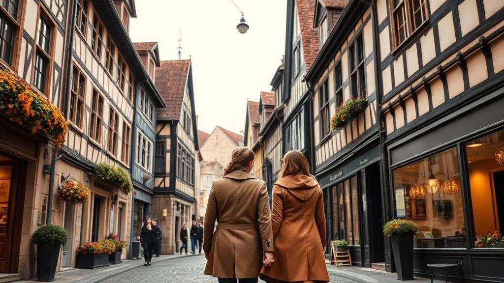 Week-end à Dijon — couple se promenant dans le centre historique au crépuscule